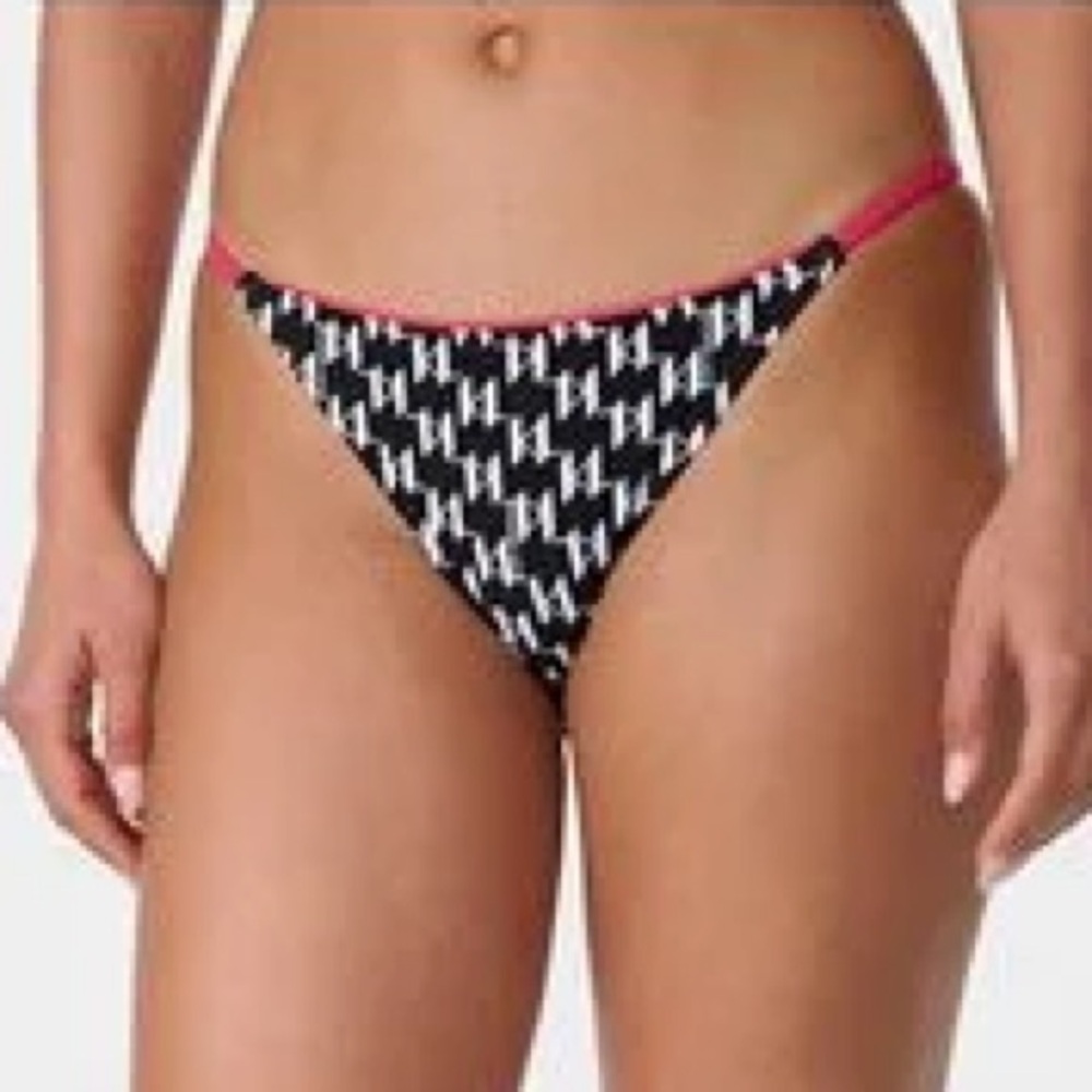Karl Lagerfeld XSmall Bottoms Bikini Pauline String Black White Logo Pink NWT